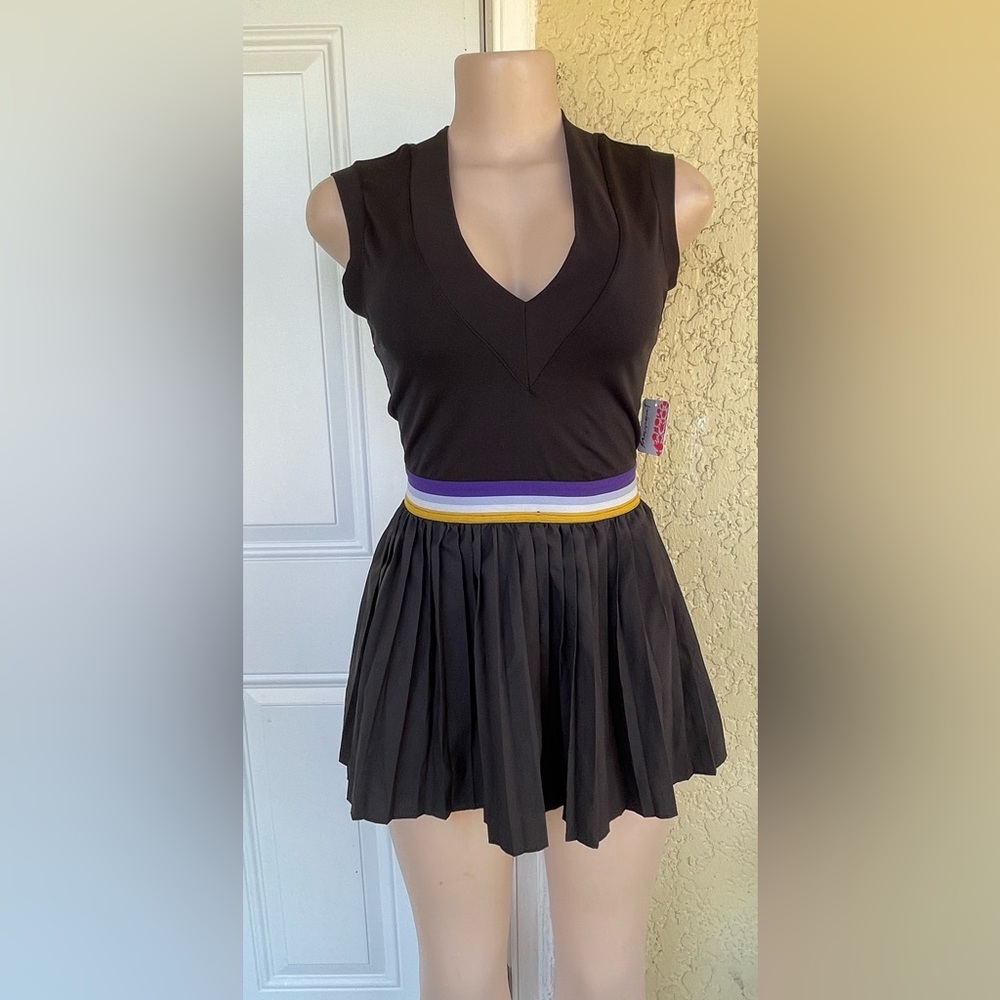 FP Movement by Free People Black Mini Dress with Yellow and Purple Accents